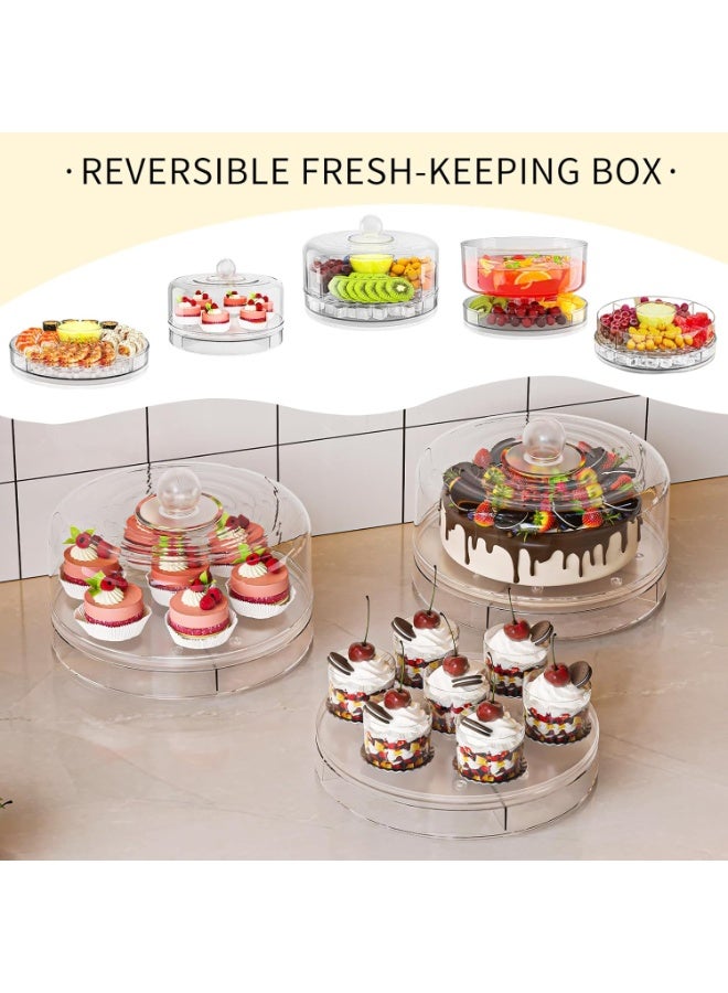 Multifunctional Serving Tray, Compact Chilled Serving Tray with Clear Rotating Lid, 9 Inch Fruit Platter Tray for Parties and Small Cake, Four Compartment Platter for Veggie Sushi Snacks Cupcakes - Image 4